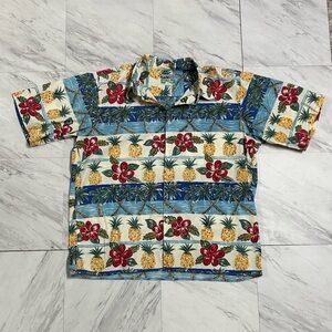 Vintage Reyn Spooner Hawaiian Shirt Mens XL Pineapple Palm Tree Button Up